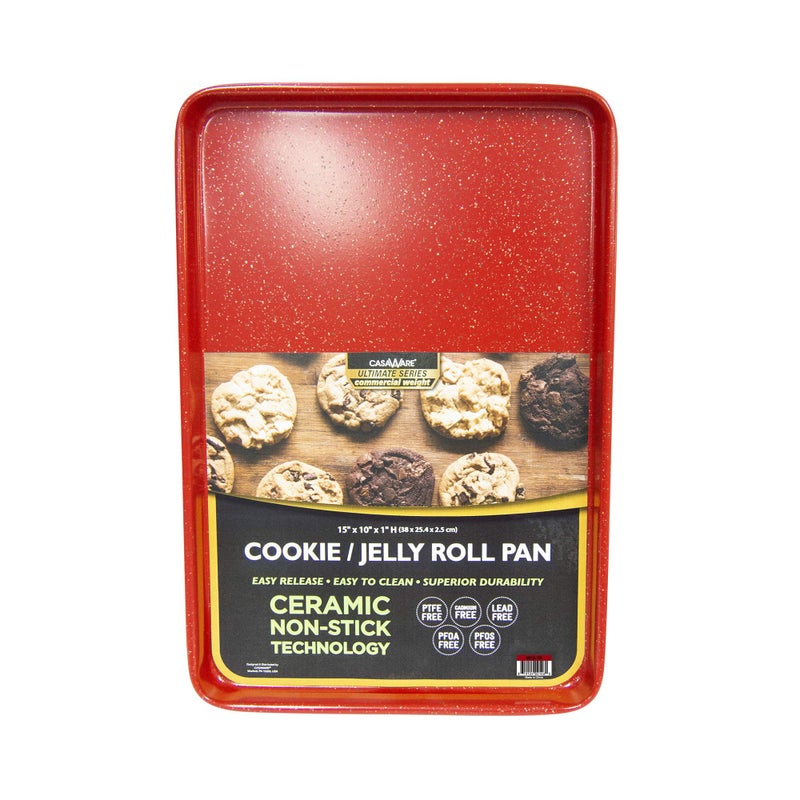 casaWare 3pc Ultimate Commercial Weight Cookie Sheet Set, Two 15 x 10-Inch Pans, One 13 x 9-Inch-Inch Pan (Red Granite) - Image 3